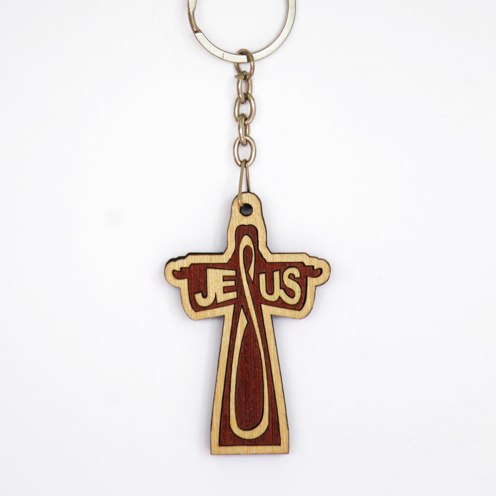 Jesus Wooden Cross Key Chain