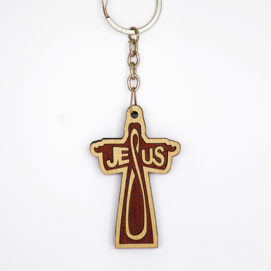 Jesus Wooden Cross Key Chain