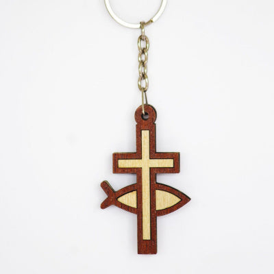 Wooden Cross Key Chain